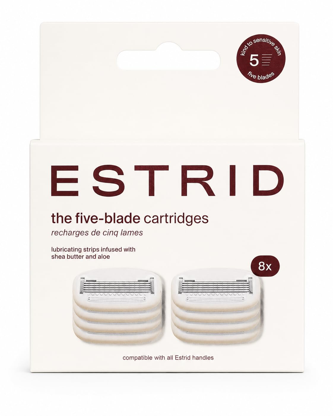 Estrid Rasierklingen - 8er Pack Rasierköpfe mit 5-Klingen-System für Körperrasur – mit Feuchtigkeitsstreifen