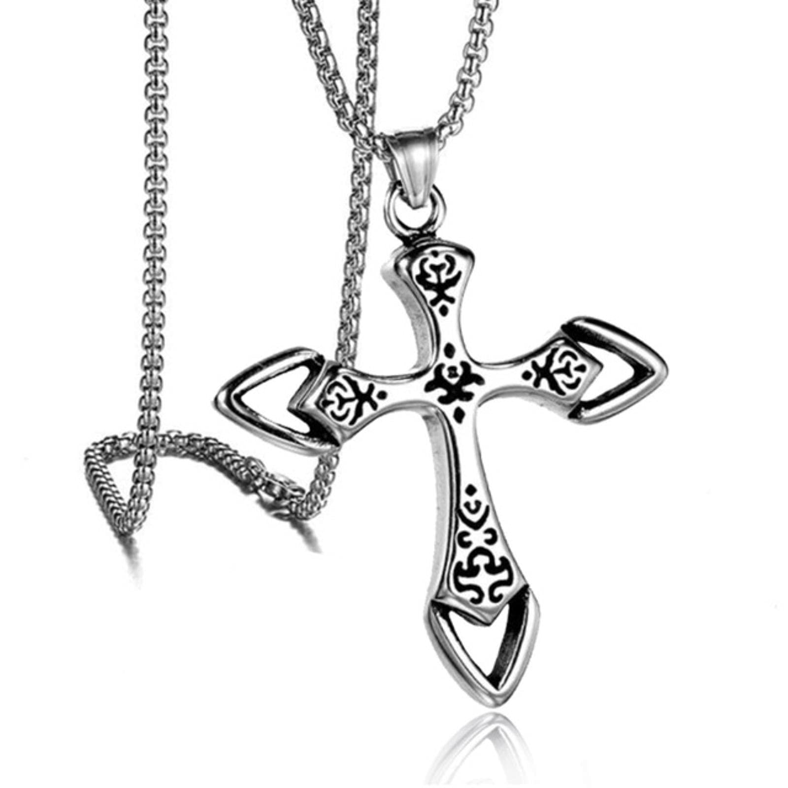 Hcma Men's 3 Punk Flame Cross Pendant Chain Necklace For Hip Hop Rock Gothic Style Gift