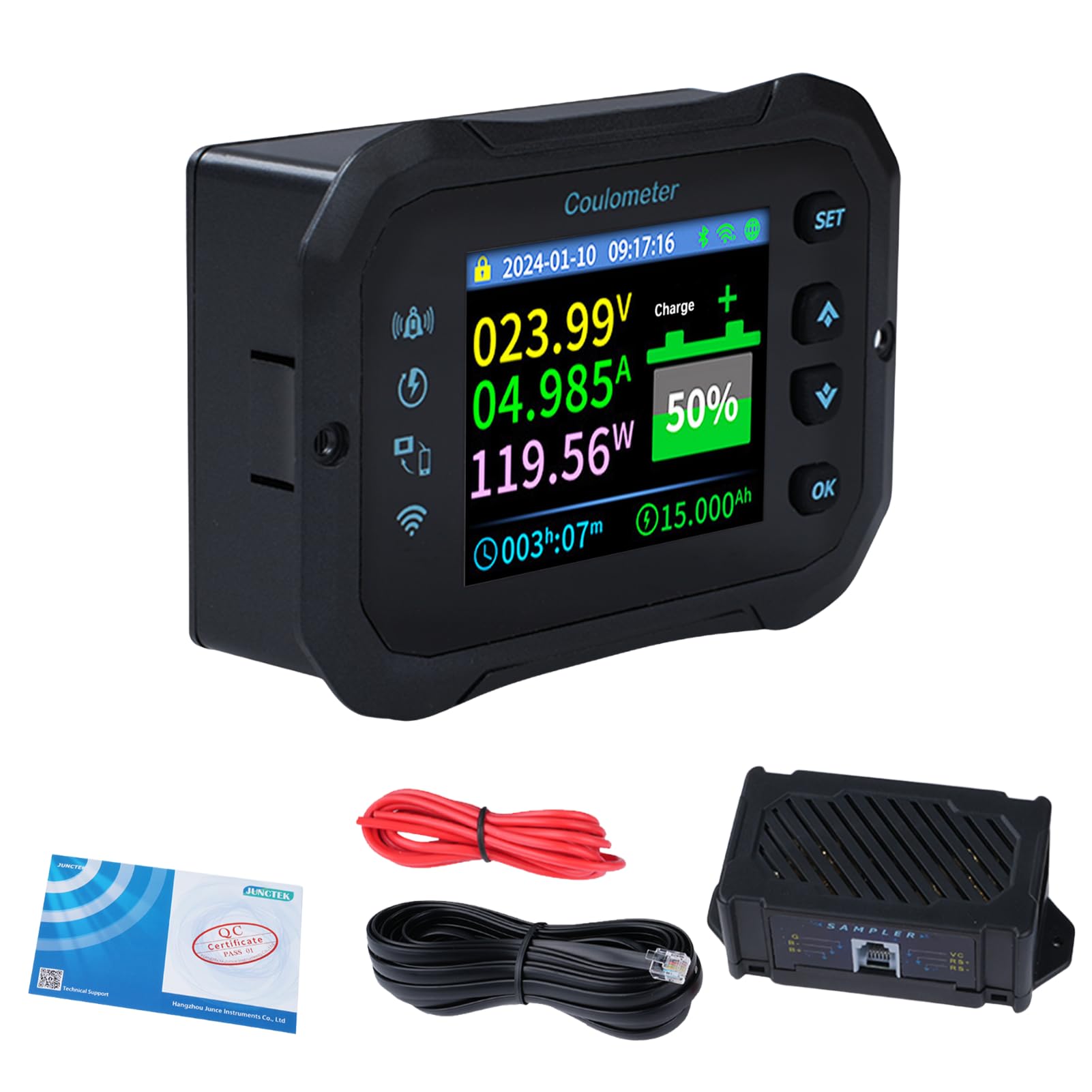 Monitor Batteria, WIFI Tester Coulomb 12V 24V 36V 48V 72V Controllo Remoto APP con Allarme Digitale Voltmetro 100A 10-100V per Roulotte Impianto Solare