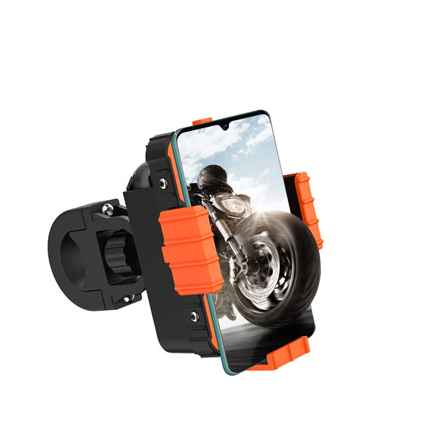 SUNRAIN Bike Phone Holder , 360° Rotating Handlebar Phone Mount, Motorcycle Phone Mount with Power Bank Bracket Compatible for Smart Phones 3.5"-6.8" Mobile Phones (Black)