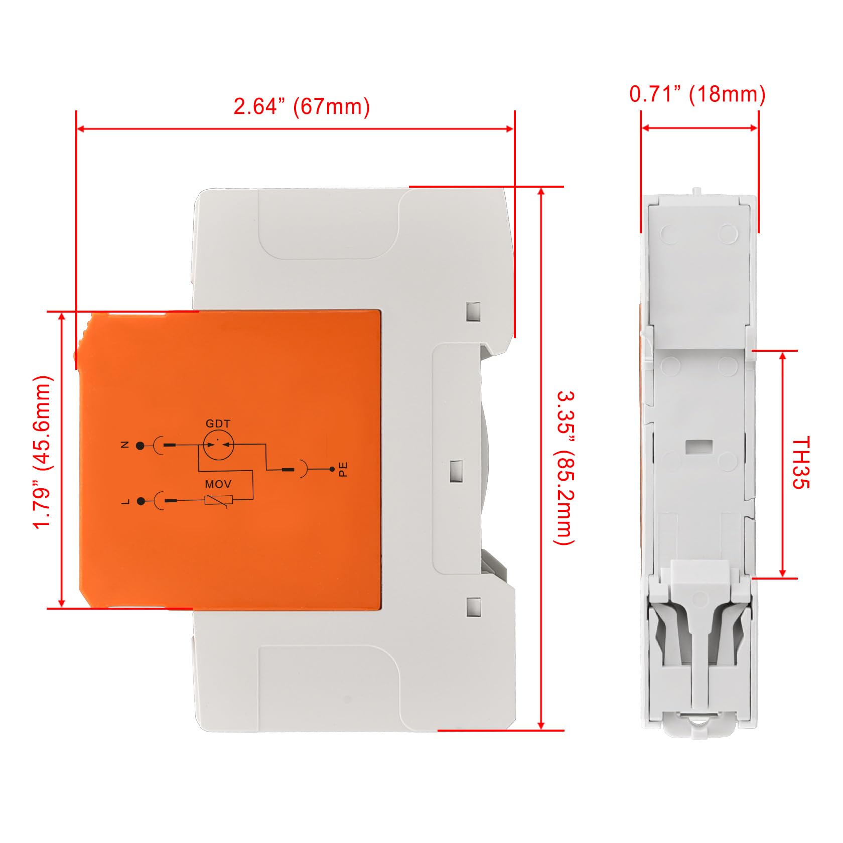 Heschen Surge Protective Device SPD, HS-40N, 275VAC 20KA, 1+NPE, Fire-Proof, Low-Voltage Arrester, 35mm DIN Rail Mounting