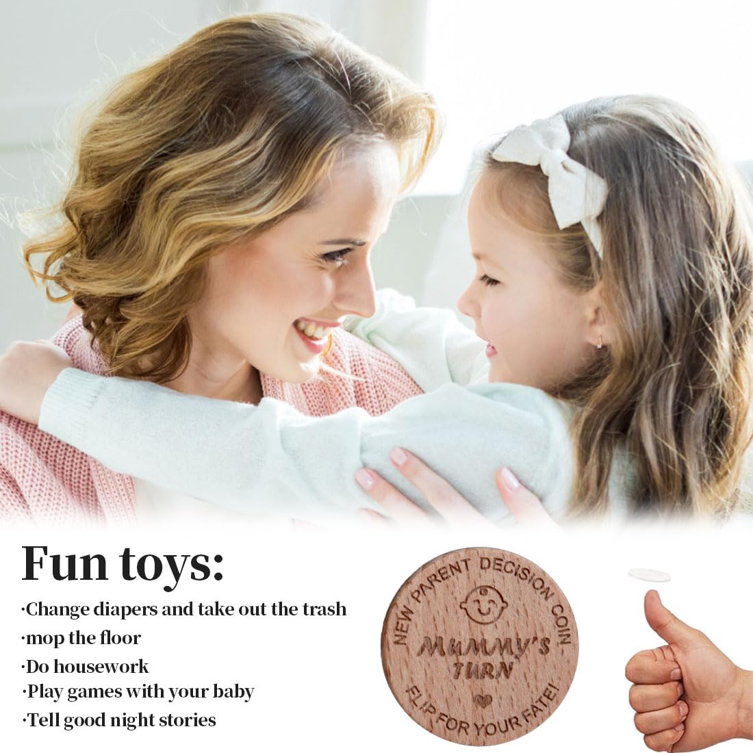 LEEQBCR 2 Pieces Newborn Baby Wooden Decision Coin, Baby Gift Decision Coin, Birth Gift, Gift Ideas for Mum-to-be, Christening Gift for Boys and Girls - Image 3