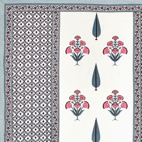 Image of Living Roots Ethnic Jaipur Block Print Double Cotton Bedsheet & 2 Pillow Covers, for Mattress Upto 6 inches Thick, No Colour Bleeding, Pink Colour, King Size 90 * 108 inches, 120TC (603-C)