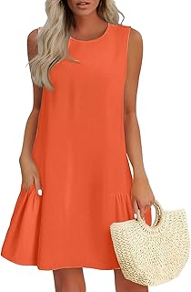 Women's Summer Dresses 2025 Round Neck Ruffle Sleeveless Tank Dress Casual A-Line Sundresses Beach Vacation Clothes - Buy now