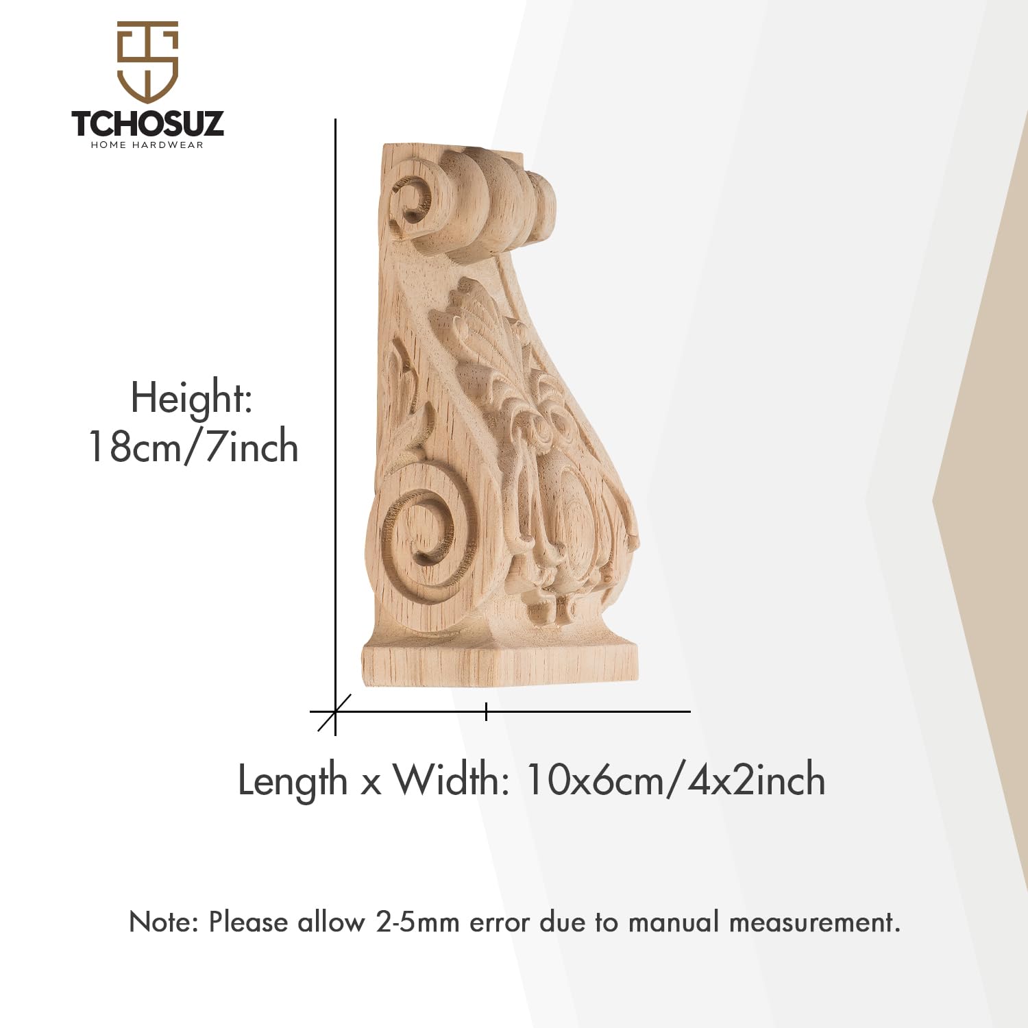 4 inch-W 2.4 inch-D 7 inch-H Wood Carved Corbels - Image 2