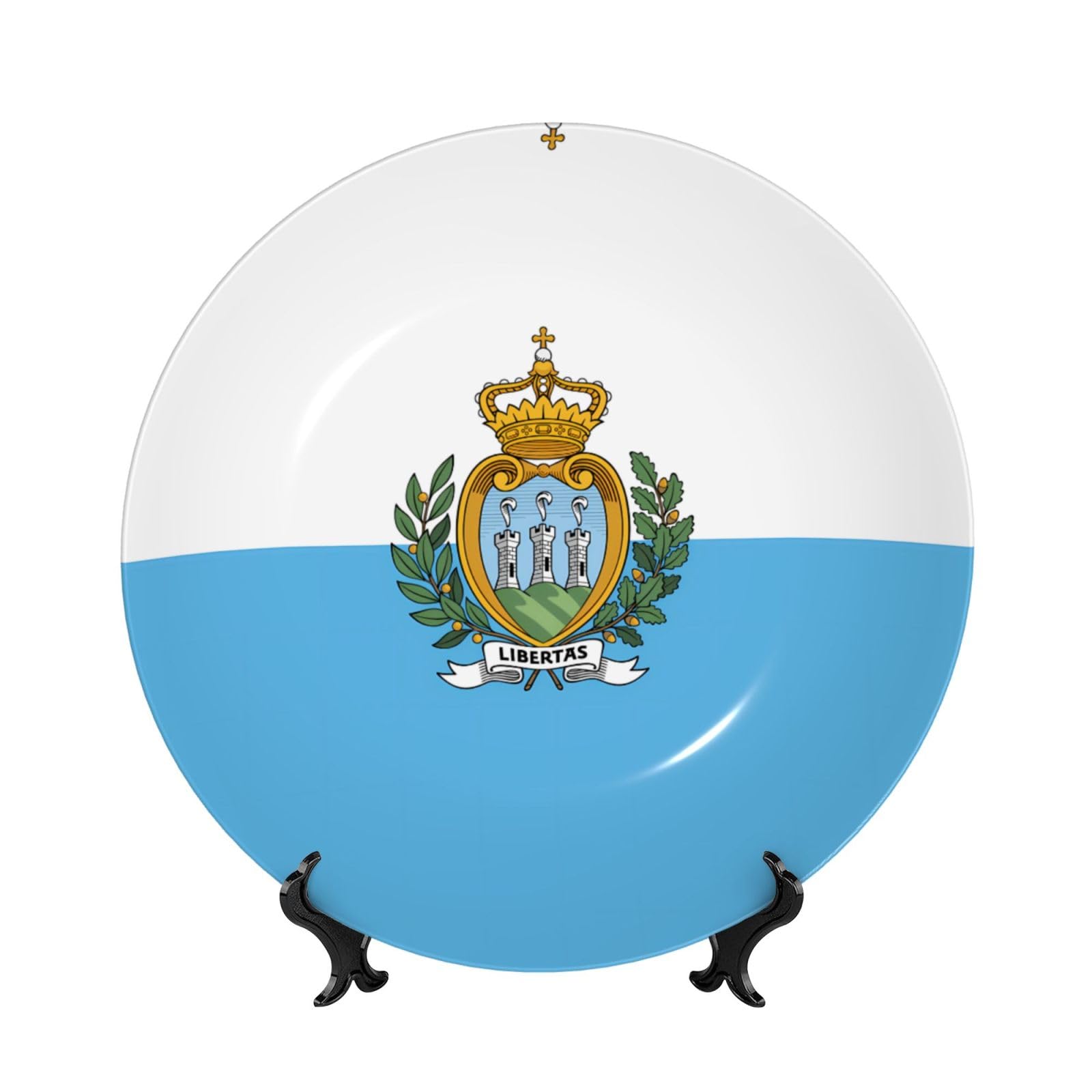 SXZVVBN Flag of San Marino Bone China Decorative Plate Art with Stand Removable Adhesive Hanging for Home Office 6in（15cm）