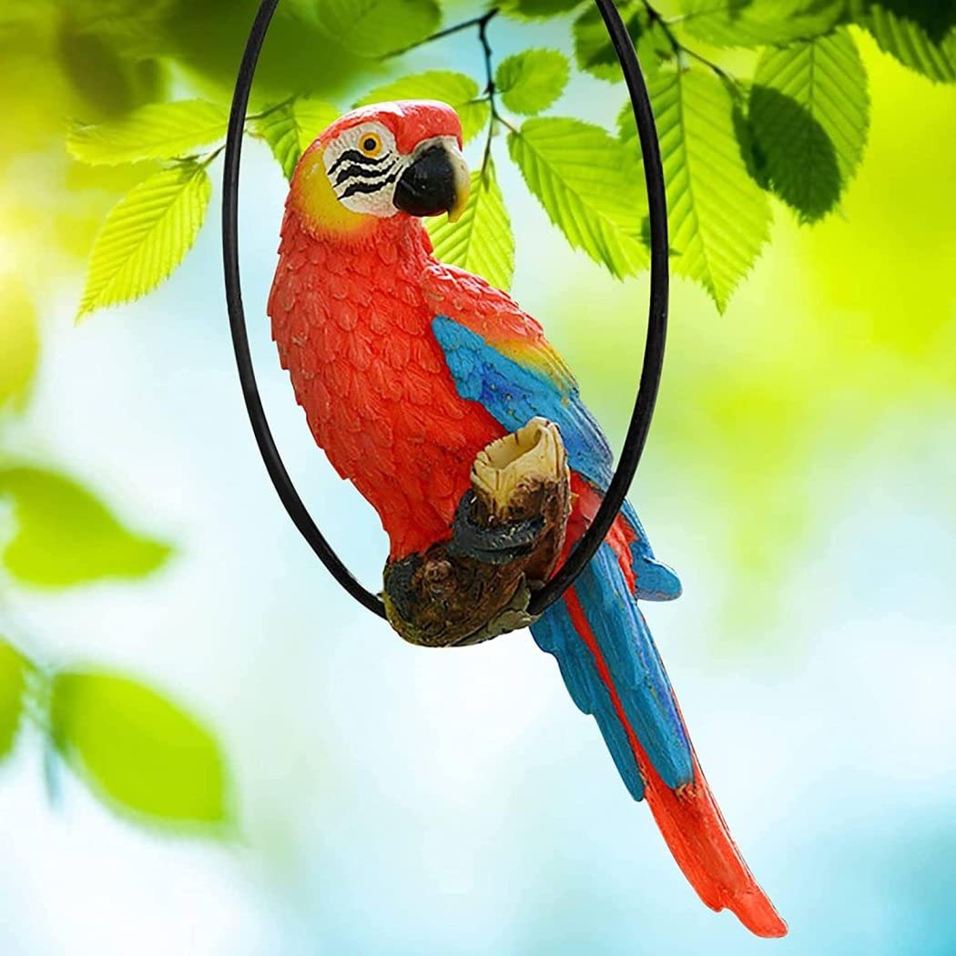 Estatua de pájaros Colgantes Innovador Anillo de Hierro Loro Estatua de jardín de esculturas Adorno Estatua de Resina al Aire Libre Loro Colgante artesanía Creative decoración del hogar