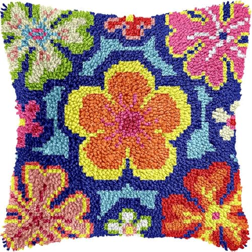 Image of Puzamen Latch Hook Pillow Kits for Adults 17 * 17IN Latch Hook Kit | 43*43cm Pillow Cover Making Kit Crochet Craft with Pre-Printed Canvas ＆ Precut Yarn and 2 Hook Tools for Christmas Gift