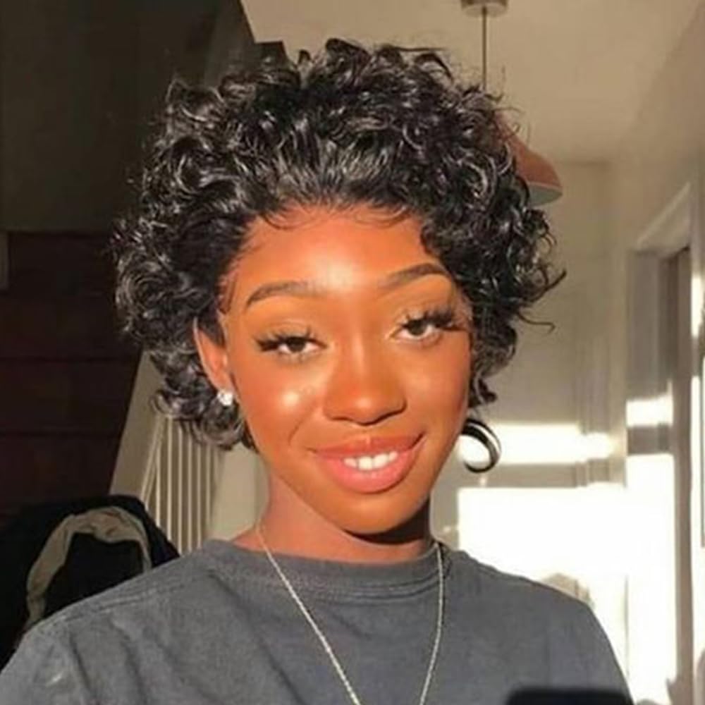 Amazon.com : QUEEN VIRGIN REMY QVR Pixie Cut Wig Curly Lace  display picture 1