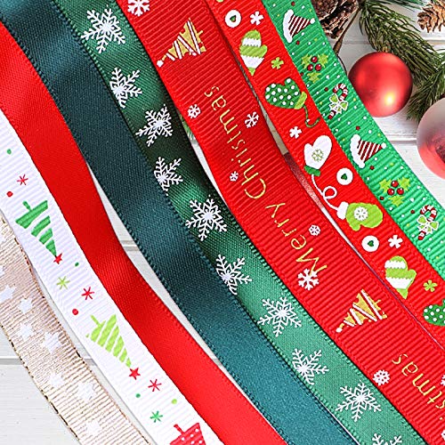 20 Pieces 3 Size Christmas Ribbons for Craft Holiday Printed Grosgrain Organza Satin Ribbons Metallic Glitter Fabric Ribbons Bulk Gift Wrapping Bow(20x2yd)