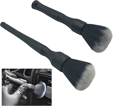 Bansusu Car Detailing Brush Artificial Fiber 2 PCS Ultra Soft Synthetic Bristles Black Car Brush Interior Leave No Trace Easy Cleaning for Detail of Car, Motorcycle