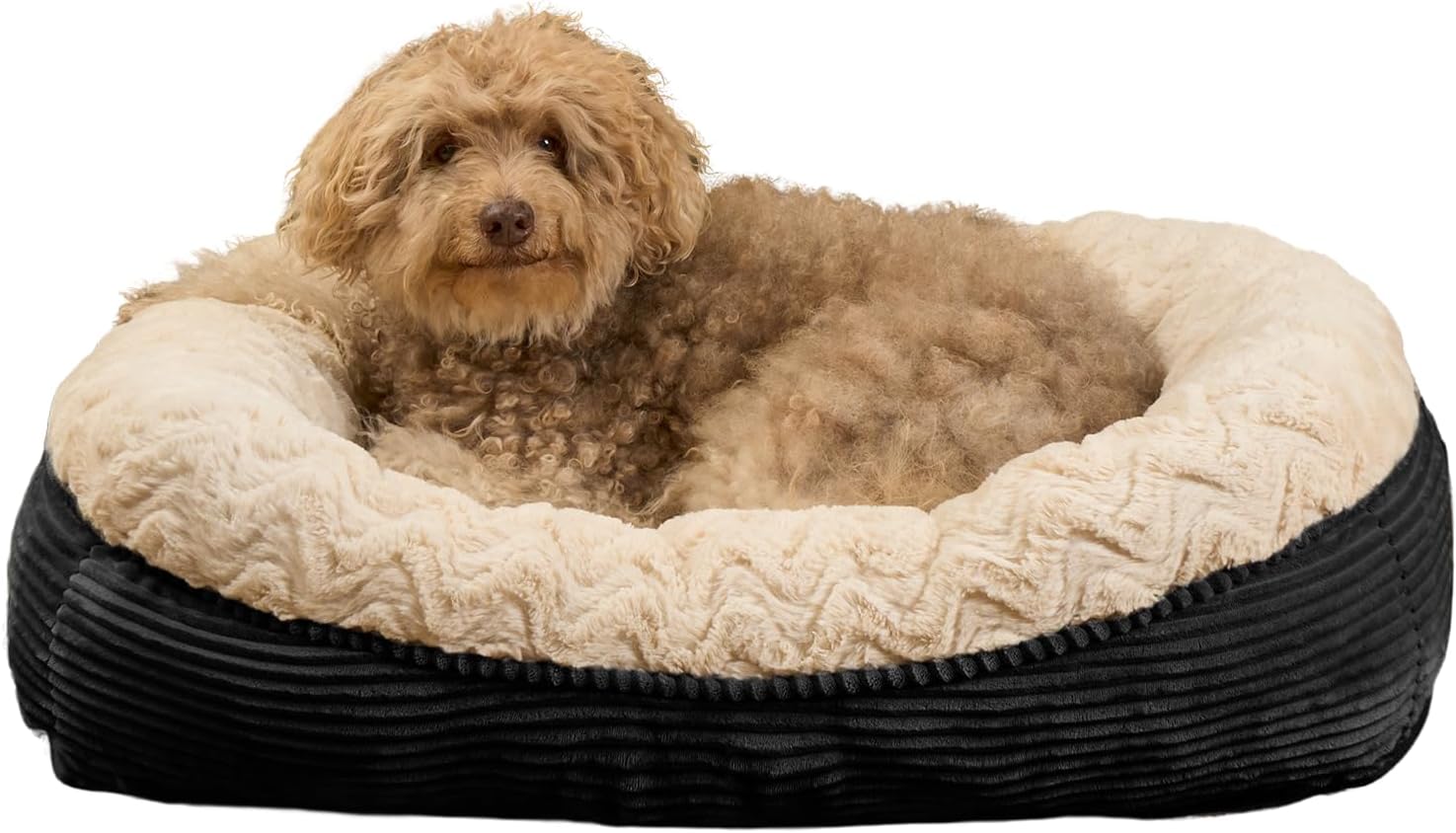 OHS Extra Large Dog Bed, Luxury Faux Fur Ribbed Dog Bed Super Soft Comfy Machine Washable Giant Pet Beds for Napping or Relaxing, 170 x 96cm – Cream/Black