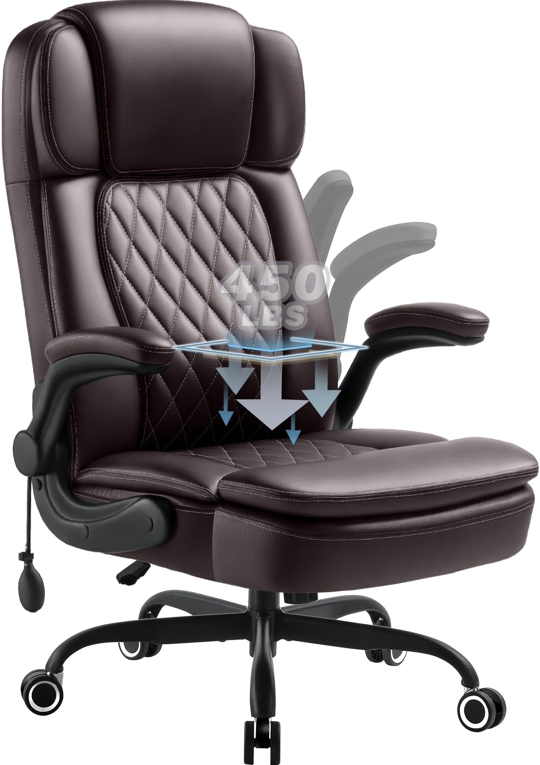 450LBS Big and Tall Executive Office Chair with Flip up Arm, Heavy Duty PU Leather Computer Desk Chair,Comfortable High Back Swivel Home Office Chair with Rolling for Adults,Spring Cushion,Metal Base