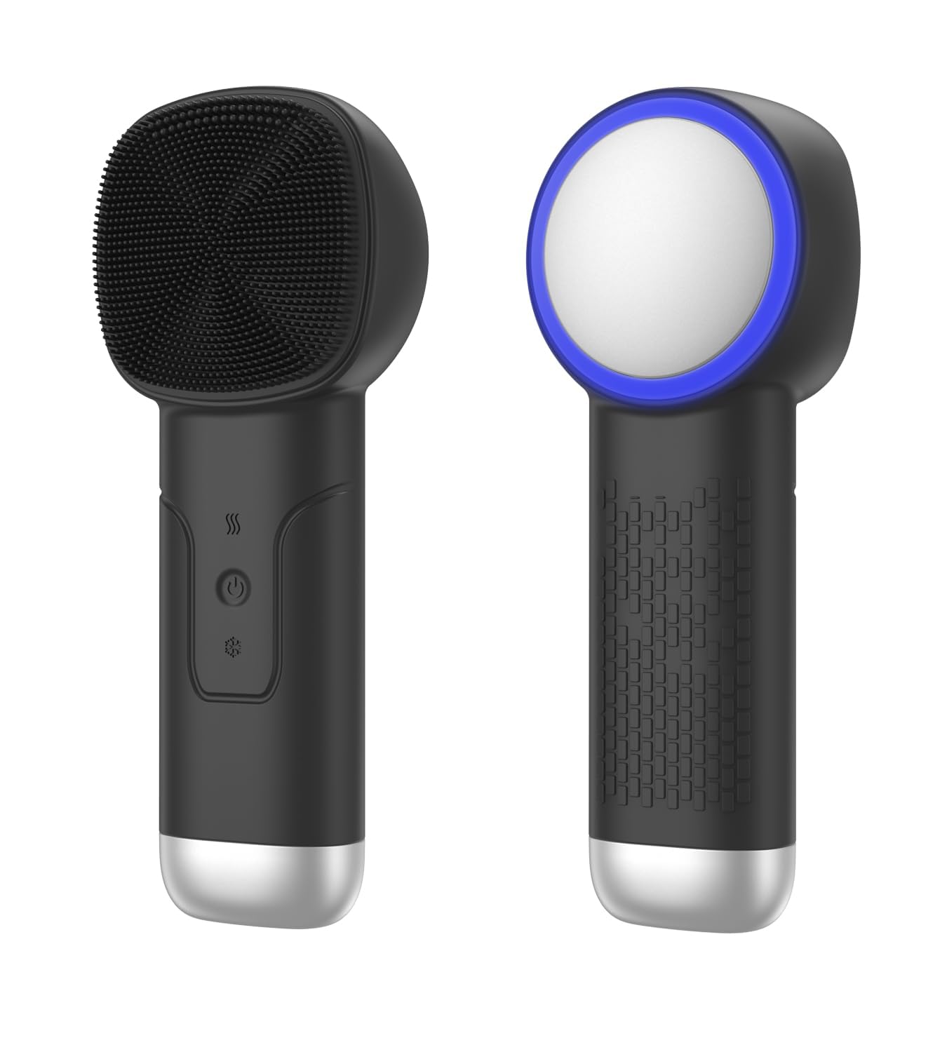 Sonic Facial Cleansing Brush, 6 in 1, Electric Face Scrubber with Thermal Function, Waterproof Skin Cooling Massager, Rechargeable Silicone Facial Cleansing Device,For Exfoliating (Classic Black)