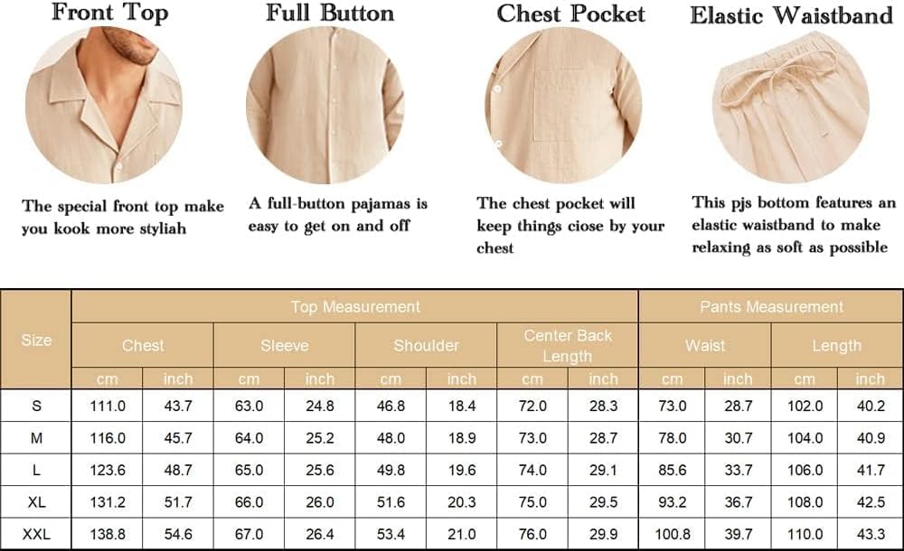 Ekouaer Men's Long Pyjamas Cotton Two-Piece Sleepwear Long Sleeve Loungewear Winter S-XXL - Image 6
