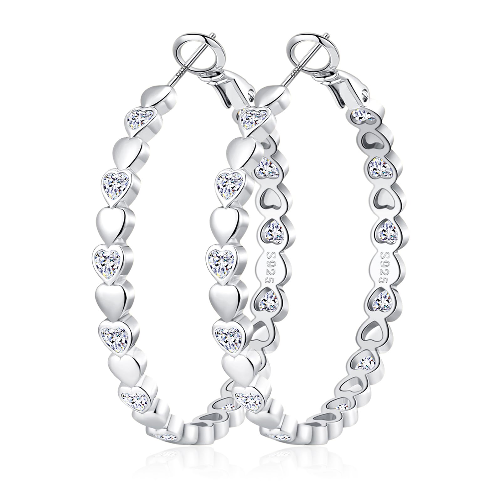 OOOPEL Heart Cubic Zirconia Large Hoop Earrings for Womens 925 Silver 14k Gold Plated Hypoallergenic Rhinestone Hoops Earring