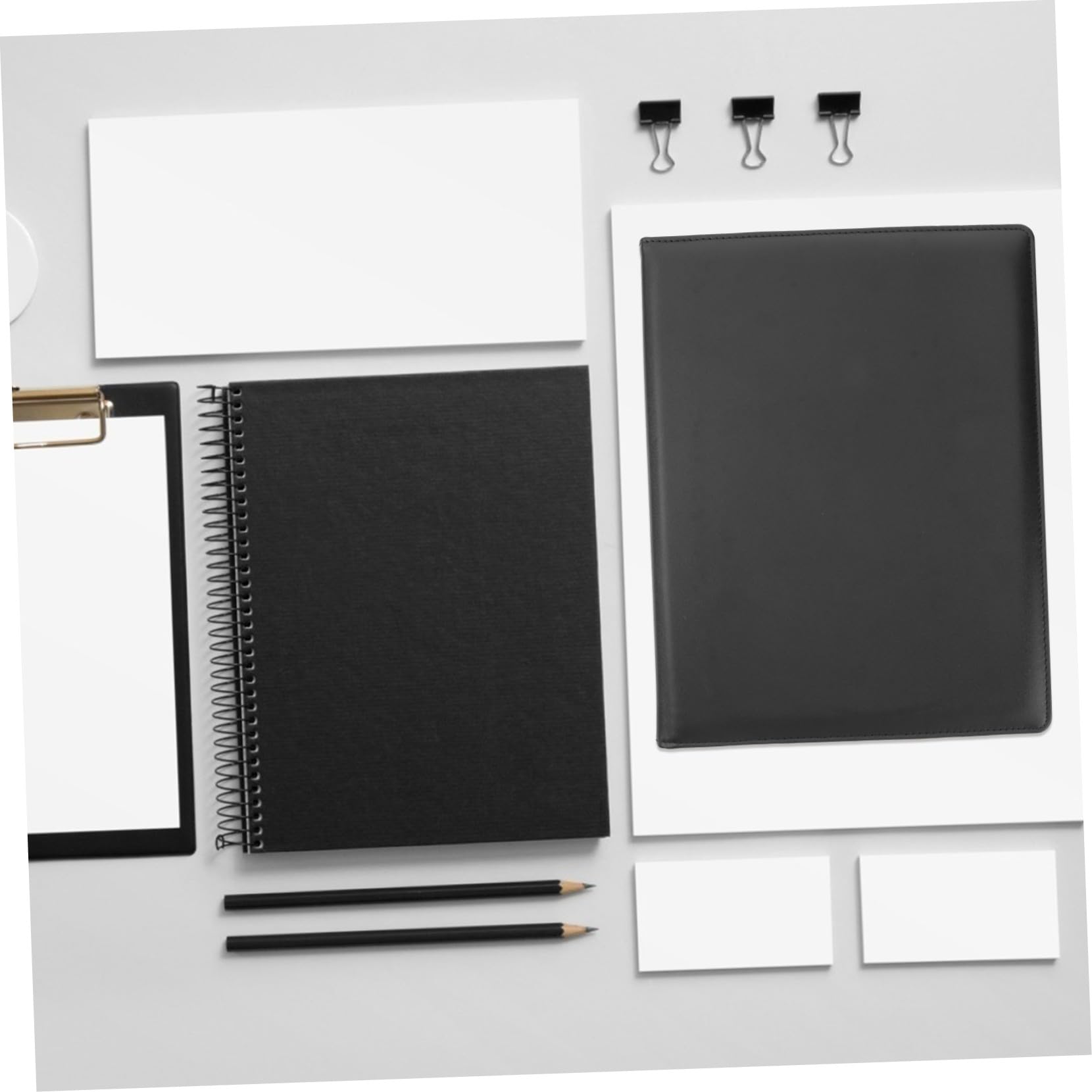Cartella Portadocumenti PU Multifunzione con Blocco Note e Clip in Acciaio Inossidabile Organizer Elegante per Ufficio e Riunioni Nero