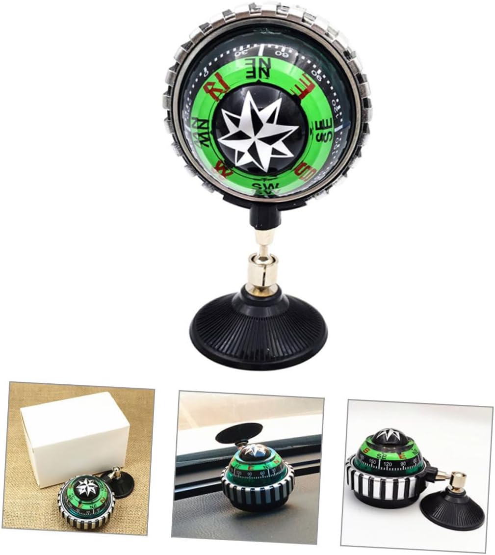 2pcs Adjustable Green Ball Car Compass with Suction Cup Mount Abs Dashboard Navigation Tool for Trucks Boats Outdoor Hiking