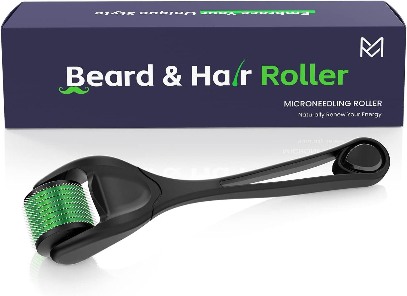 Beard & Hair Roller Black w/Green 540 Stainless Steel Microneedling Roller MOOKARDILANE Home Use
