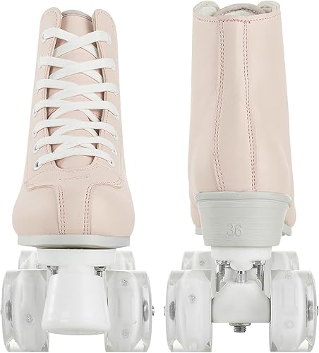Miniatura 9 de Comeon Patines de ruedas para mujer, de piel sintética, patines de cuatro ruedas, patines de cuatro ruedas, zapatos de patinaje para interiores y