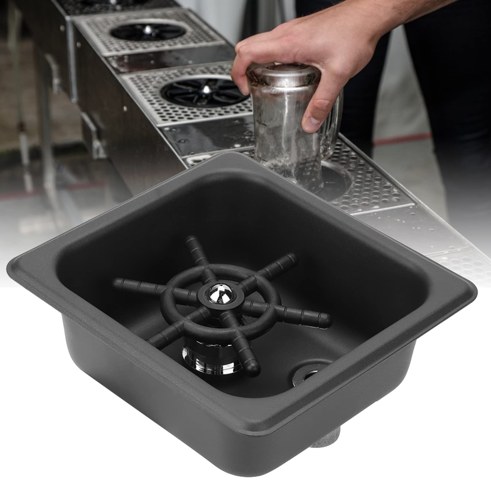 Grifo Enjuagador de Vidrio Mate, Lavavasos Enjuagador de Tazas de Tazas Automático de Acero Inoxidable Negro Limpiador de Lavadoras para Hotel Bar Café Tienda de Té