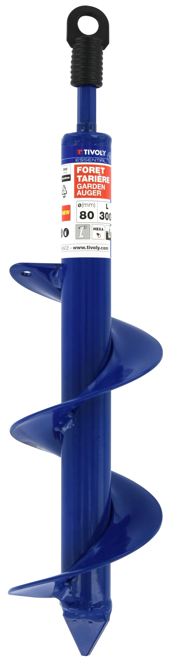 Tivoly • Punta per trapano • Ø 80 mm & L300 mm • Acciaio inossidabile • Asta esagonale Ø 8 mm • Punta da giardino • Perforazione del suolo facile e veloce • Per piantare fiori e arbusti