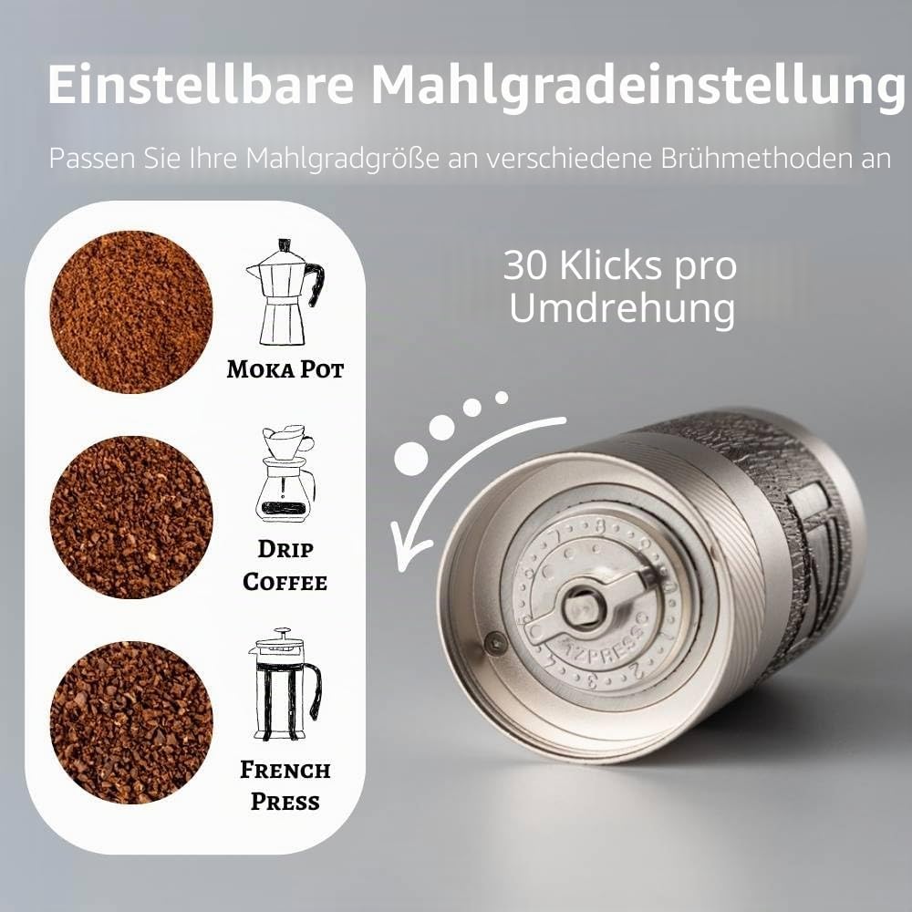 1Zpresso Q Manuelle Kaffeemühle Heptagonal Version, faltbarer Griff, Mini Slim Travel Größe Passt in den Kolben, Montage Edelstahl konischer Grat, Numerisch einstellbare Einstellung