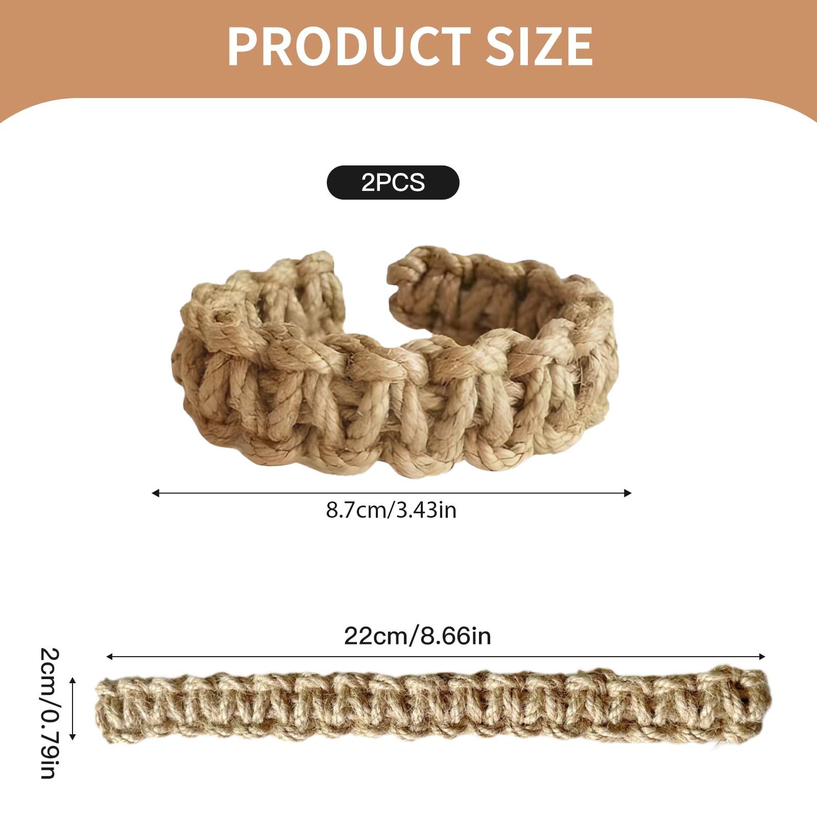 2-Pack Boho Hemp Rope Curtain Tiebacks, Decorative Woven Holdback Hooks, 8.7 inch