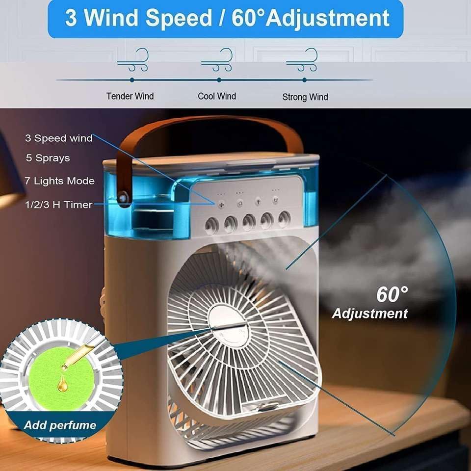 Image of NEW 10 INCH HIGH QUALITY OMS BIG FAN Portable PRO Mini Air Cooler with USB Rechargeable Power, Adjustable Wind Speed, 7 Colors LED Light, Black