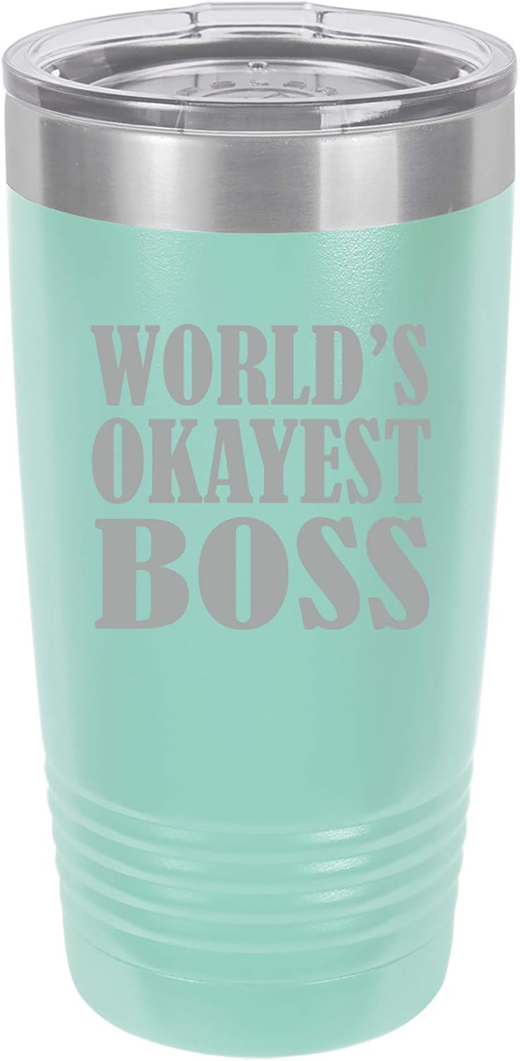 Tumbler Stainless Steel Vacuum Insulated Travel Mug World's Okayest Boss (Red, 30 oz)