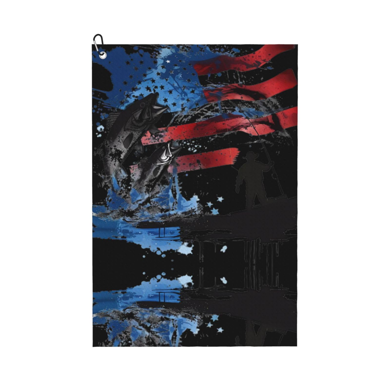 peiyeety U.S. Bass Fishing Fishermen U.S. Patriotic Microfiber Golf Towel with Carabiner Clip, 16x24 Inch Absorbent Waffle Weave Towel for Golf Bags