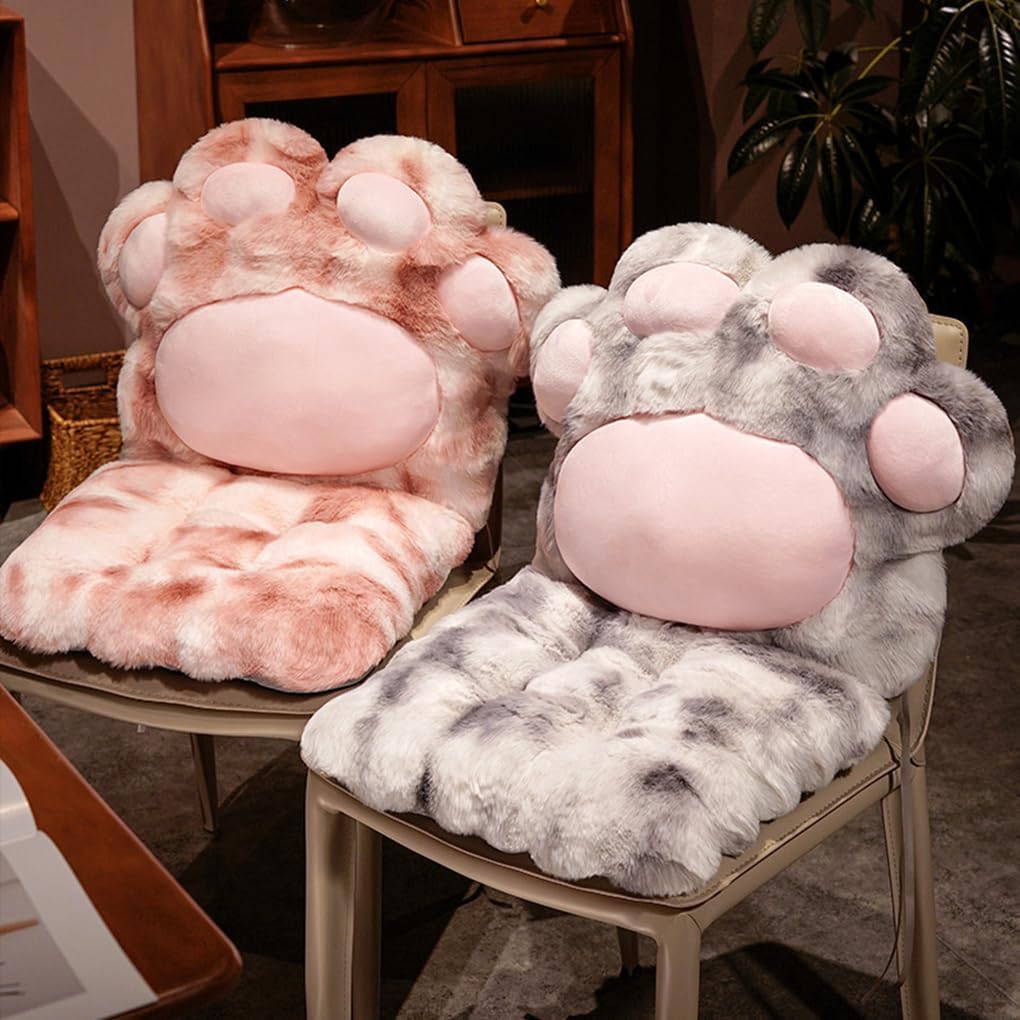 JIAHG Plush Bear Paw Chair Cushion Thicken Stuffed Lumbar Pad Cartoon Dining Chair Pads with Ties Non-Slip Seat Pad Back Support Cushion Throw Pillow for Car Seat Home Office Sofa Patio Rocking Chair - Image 3