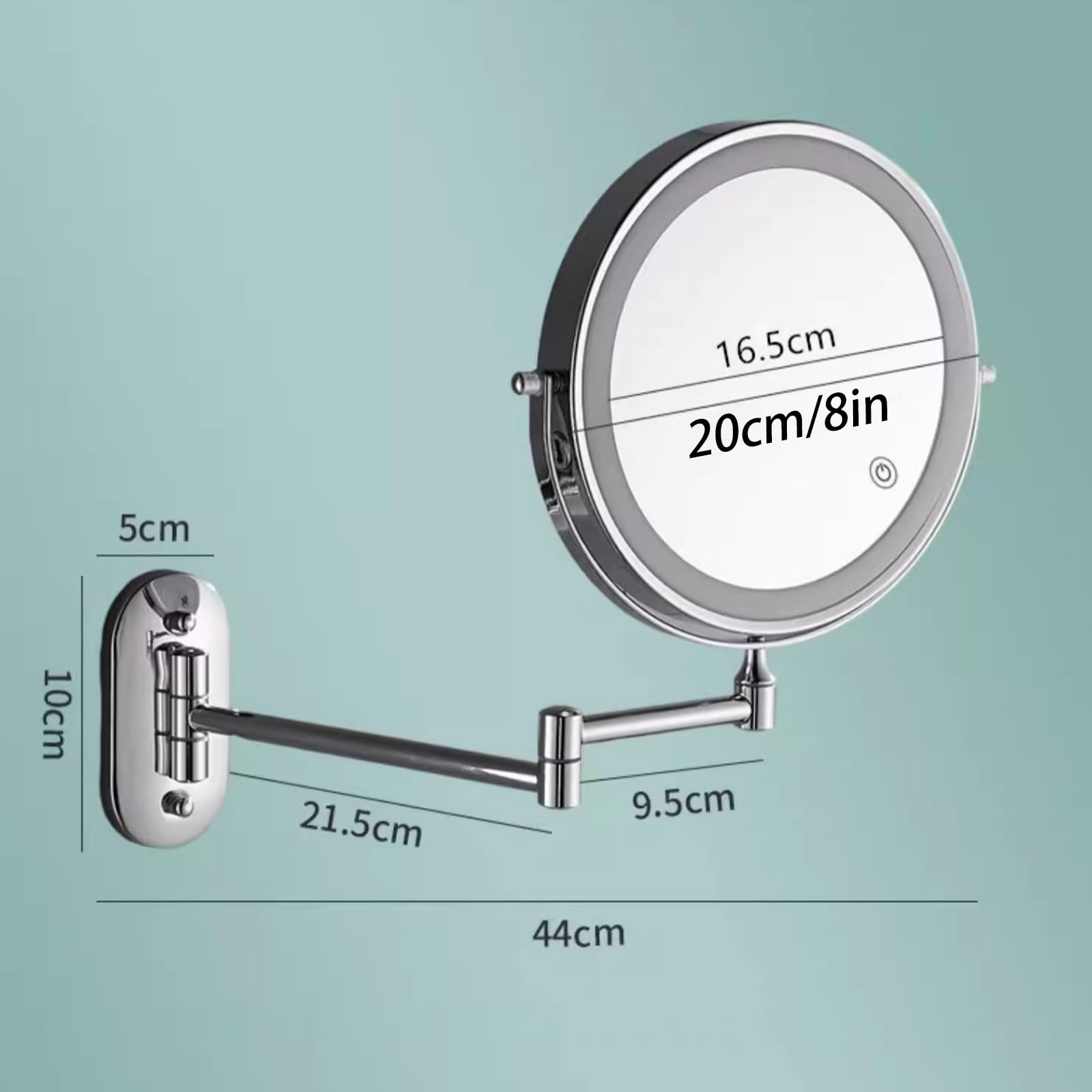 HJXGQJM Specchio Da Trucco Ricaricabile Illuminato Da Parete, Specchio Estensibile Da Bagno,Specchio Ingranditore 5x/1x,Rotazione A 360 Specchio Estensibile Per Bagno, Hotel