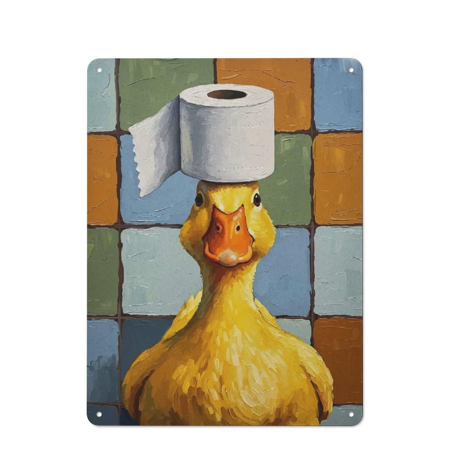 Junmoney Duck With Toilet Paper Hat Painting Metal Wall Sign 40X30cm, Rustic Classic Pub Decor For Cafe, Pub, Workshop Or Home Bar