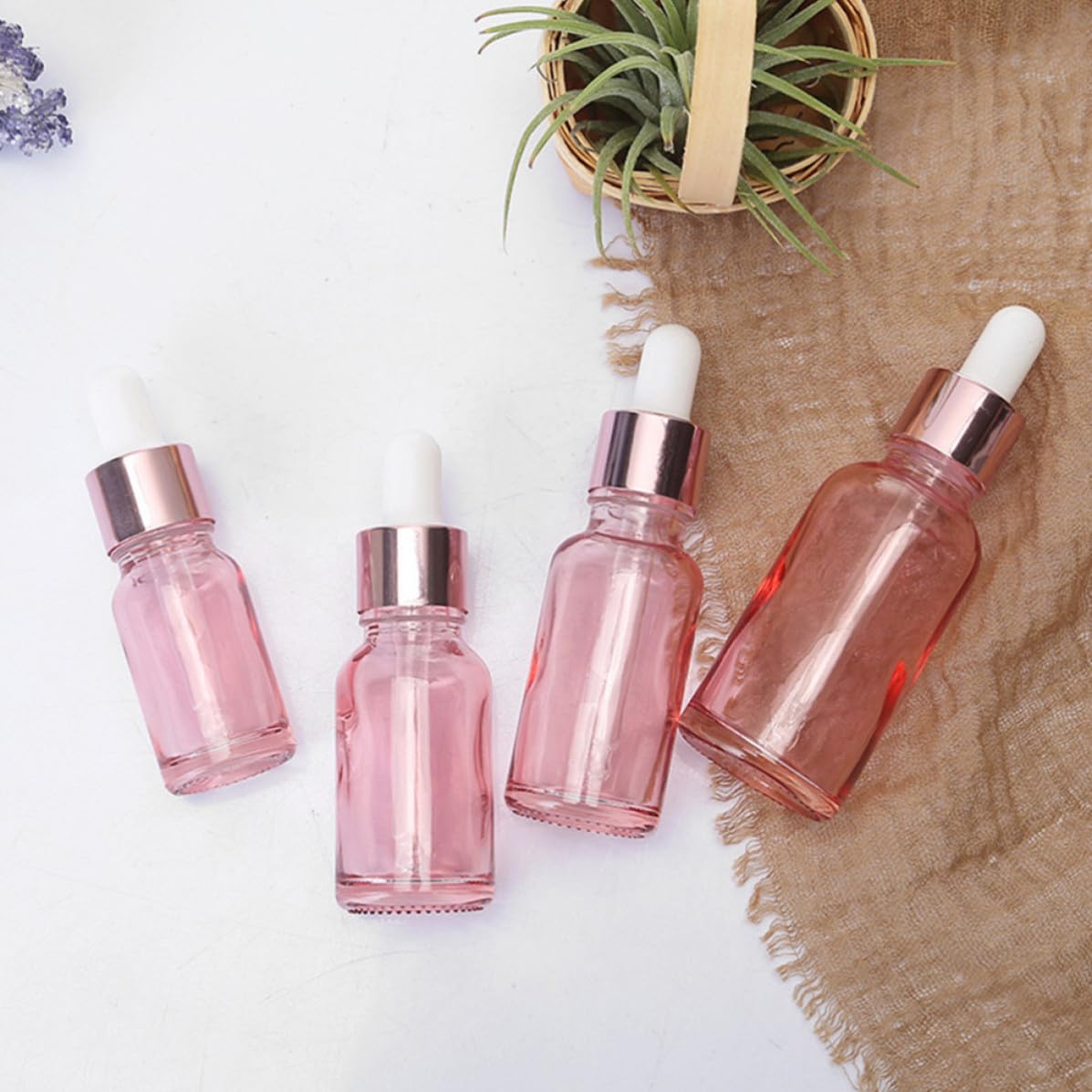Set di 30 Bottiglie Contagocce in Vetro Rosa per Olio Aromatico Pipetta, Flaconi per Cosmetici Riutilizzabili, per Aromaterapia e Miscele