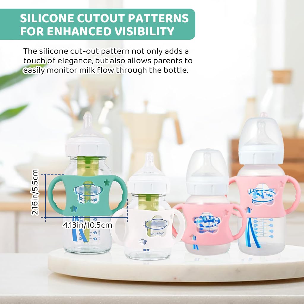 SNOWIE SOFT® Compatible with Dr Brown's 3Pcs Baby Bottle Holders for Dr Brown's Glass Baby Milk Bottle Dual Ear Design Silicone Cutout Pattern Holders for 5Oz /150ml & 9Oz/270ml - Image 3 thumbnail