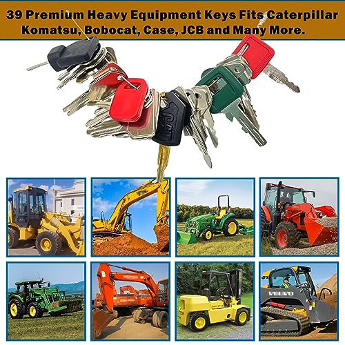 Image of 39 Heavy Equipment Keys Master Set, Construction Machine Operator Ignition Key Set for Caterpillar Bobcat JD Case JLG JCB Volvo Hyster Ford New Holland Yanmar Takeuchi Kubota Komatsu Toyota Hitachi