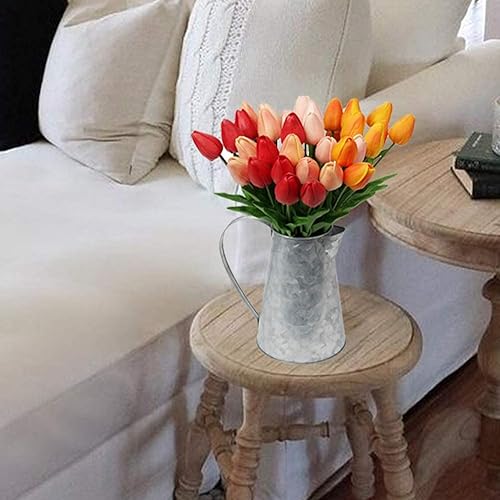 Miniatura 4 de 10 piezas de tulipanes anaranjados, flores artificiales de tacto real, tulipanes falsos para decoración de 13.5 pulgadas, tulipanes sintéticos,