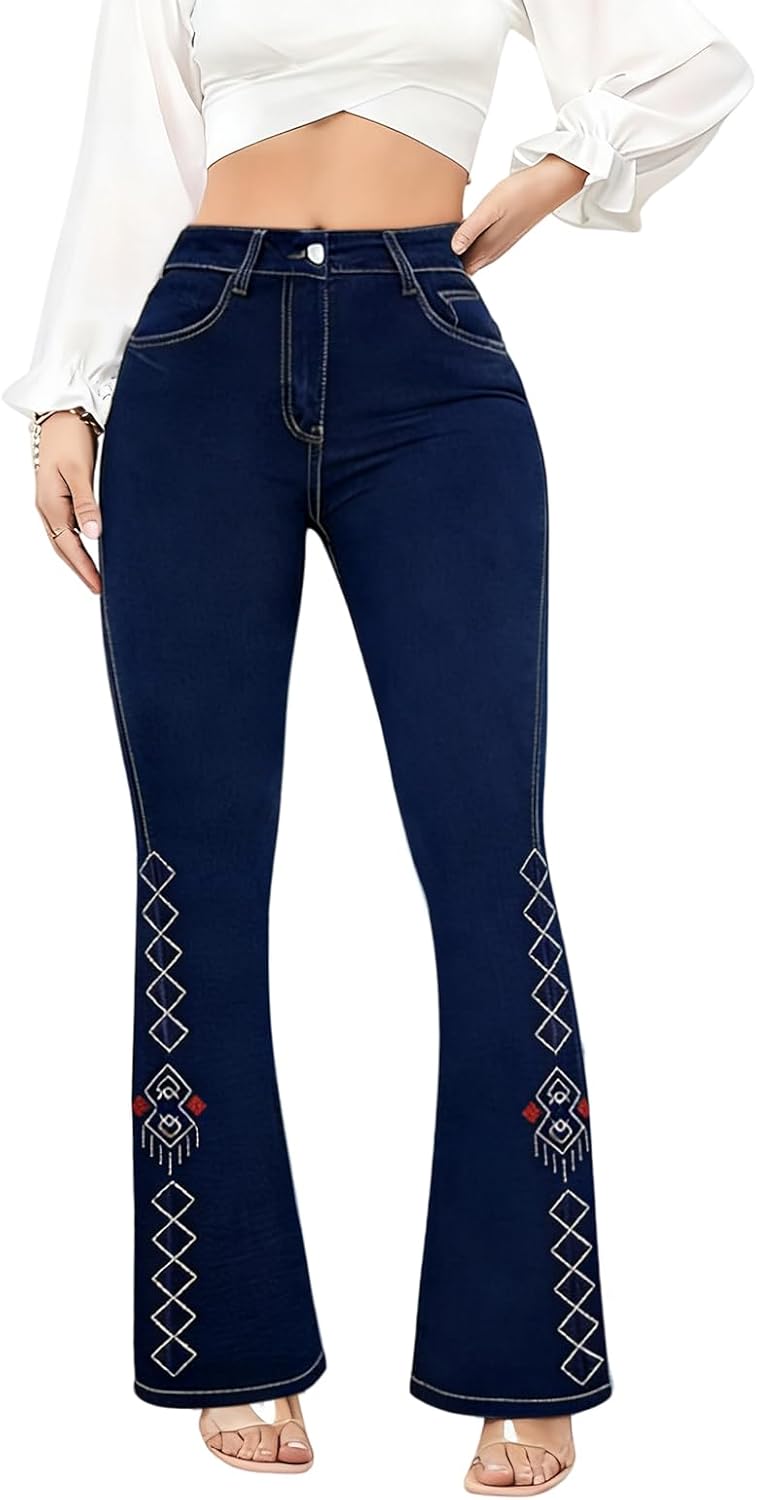 Plus Size Flare Jeans for Women Bootcut Jeans for Women Stretchy Bell Bottom Jean for Womens Embroidered Wide Leg - Image 2