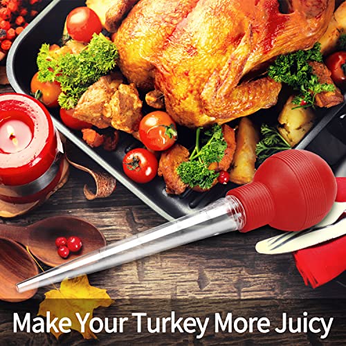 Kendane Turkey Baster With Cleaning Brush, Baster Syringe for Home Baking and Roaster Turkey, Include Detachable Food Grade Bulb with Double Scales for BBQ Grill Baking Kitchen Cooking,RED