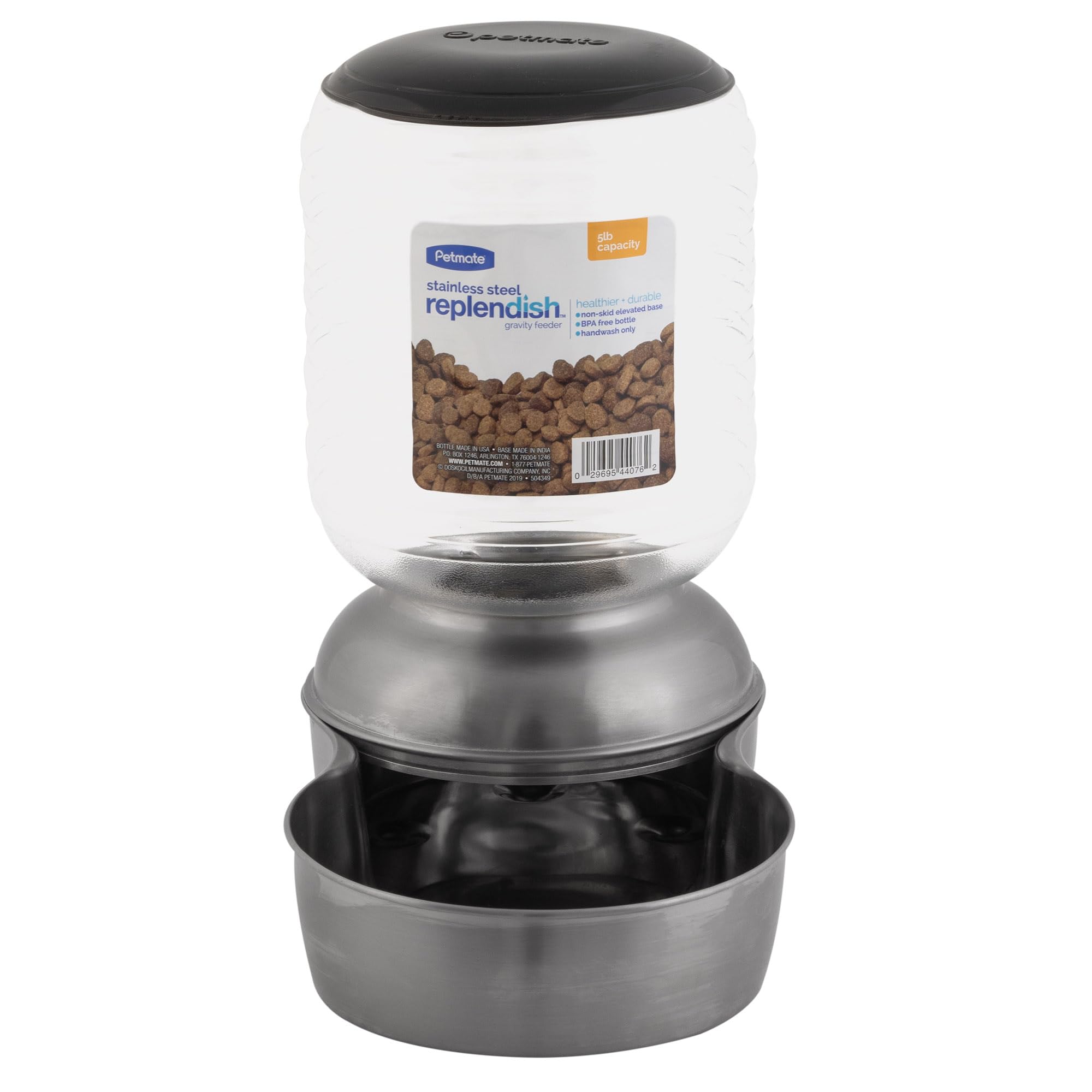 Petmate REPLENDISH - Mangiatoia per gravità in acciaio INOX, 2,3 kg