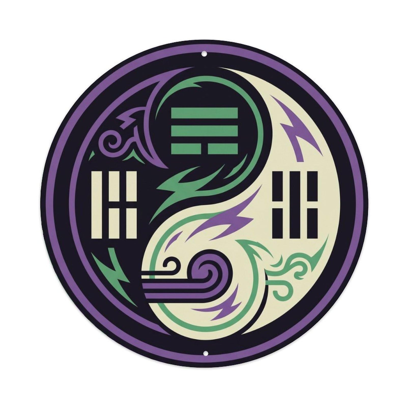 Bagua Zhen Xun Thunder Wind Taoist Trigram Energy Balance Metal Tin Sign Plaque Wall Decor for Cafe, Man Cave, Club Bar, Office, Home Garden Round Metal Poster 8x8Inch