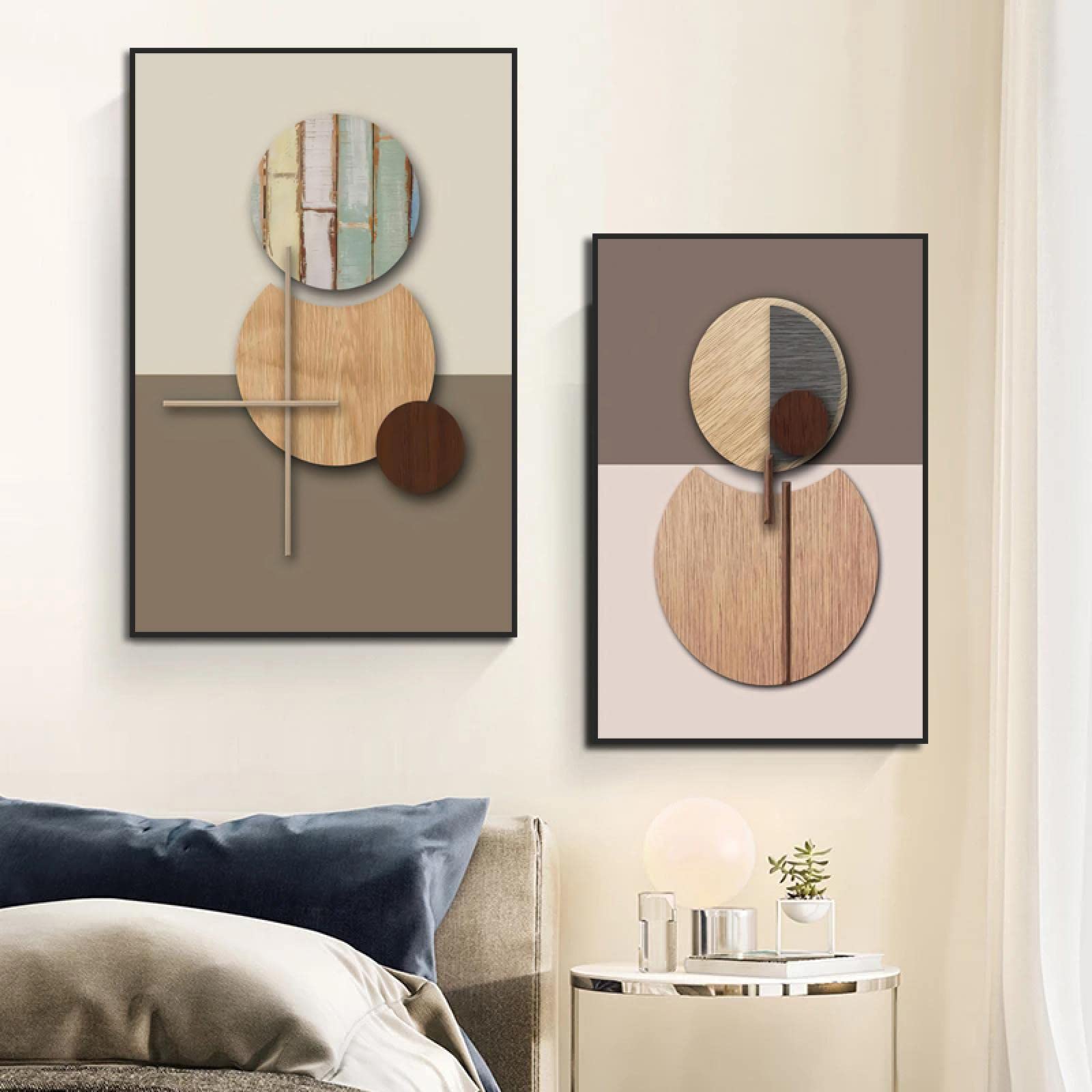 Abstrakcyjne geometryczne koła Wall Art brązowy beżowy obraz na płótnie dekoracje biurowe minimalizm plakaty nowoczesne obrazy ścienne wystrój pokoju 40x30cmx3pcs wewnętrzna ramka