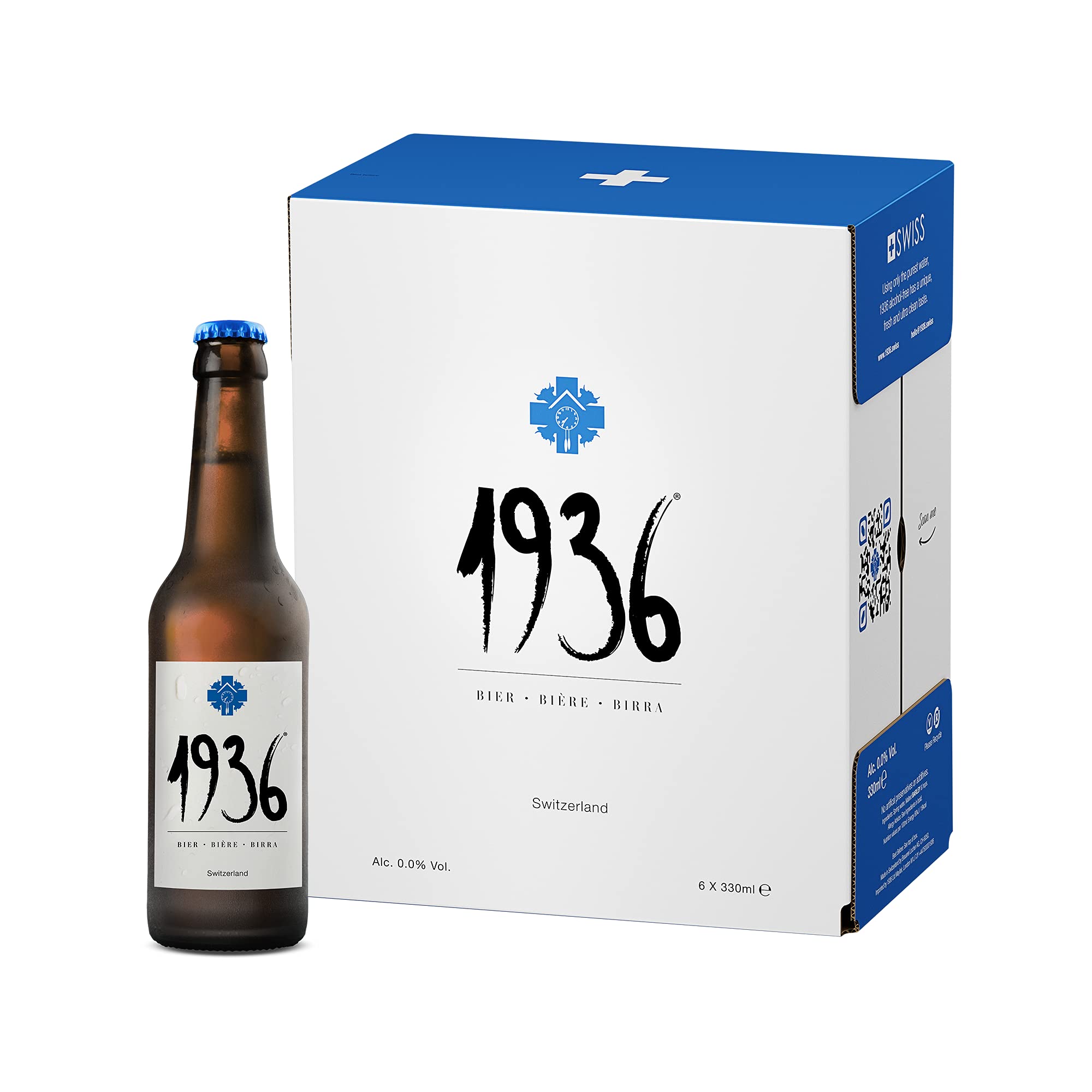 1936 Bière 0.0% Alcohol Free Beer Gift Set, Premium Swiss Alcohol Free Premium Lager, Non Alcoholic Beers, 6 x 330ml Bottles, Brewed with Alpine Spring Water, Swiss Hops & Malted Barley
