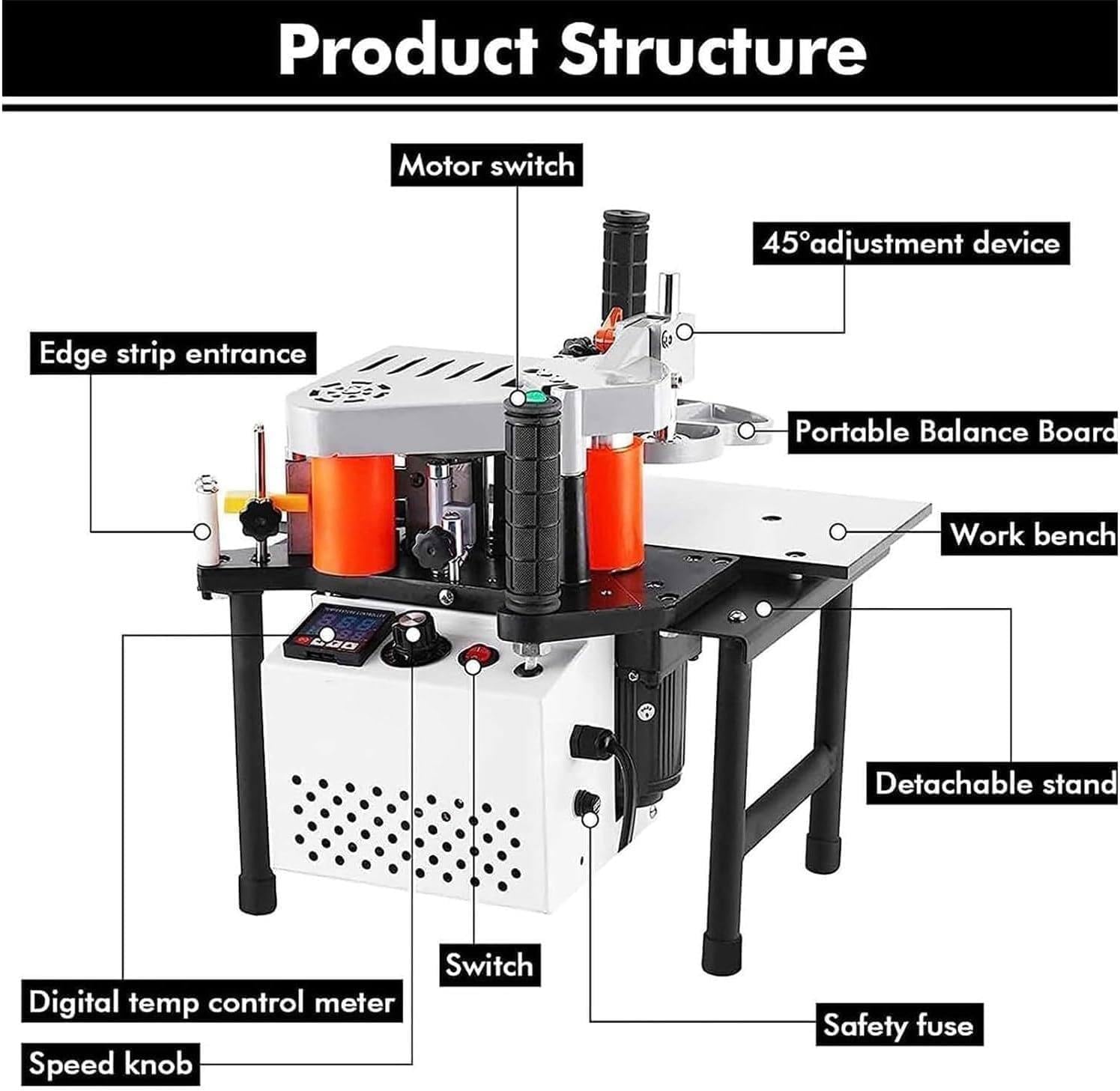 Incollatrice Manuale per Lavorazione del Legno,Bordatrice da Tavolo,Bordatrice Portatile,Bordatrice per Lavorazione del Legno,Larghezza 7-60 Mm Black