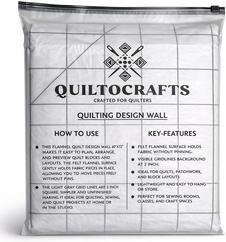 Quilt Design Wall Fabric 60" x 72" with Grid Lines Flannel – Large Quilting Design Wall that Holds Fabric Without Pins, Portable Quilt Display Wall & Wall Sewing Supplies