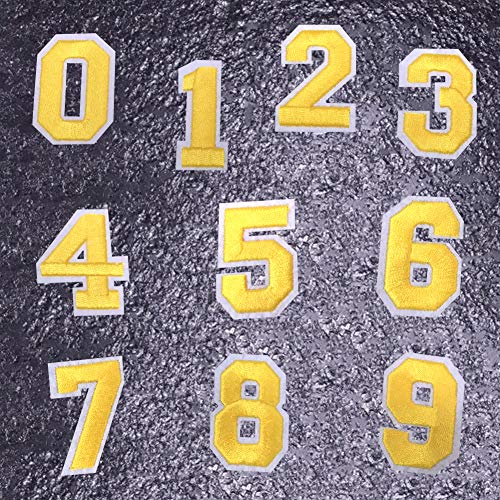 Iron On Numbers Patches Sew On Applique Patches Gold Yellow 0-9 Ironed Number Patches Embroidered Decorative Repair Patches for Clothes Backpack Shoe Clothing Hat