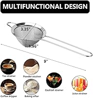 Vista 7 de 3 Pack Fine Mesh Strainer 304 Stainless Steel Small Sieve Sifter for Food, Tea, Juicing, Cocktail, Cooking (3.35")