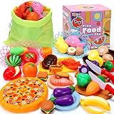 Tagitary Play Food Toy Kitchen Set Pretend Food for Kids,85 PCS Cutting Toy Fake Food with Fruit Veg