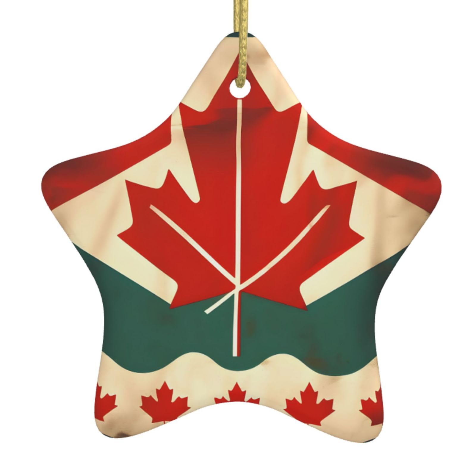 Retro Canada Flag Print Christmas Ornaments, Ceramic Hanging Ornament, Round Shape Decorations